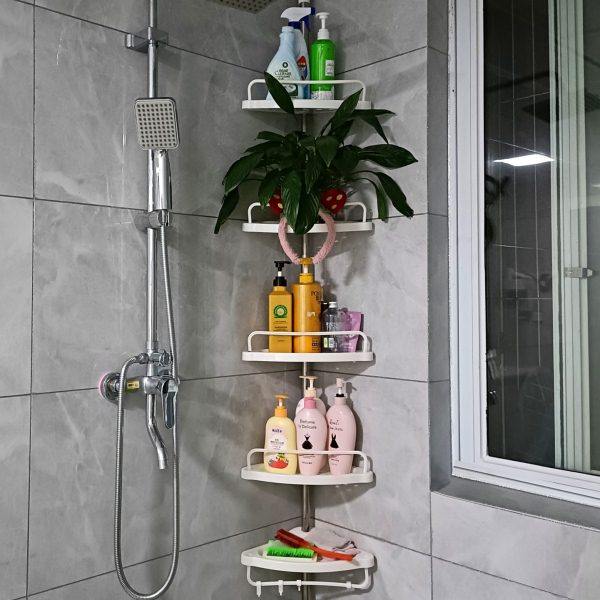 浴室置物架不锈钢伸缩杆顶天立地卫生间厨房三角收纳层架子免打孔