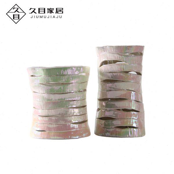 现代轻奢创意镂空七彩陶瓷花器摆件样板房客厅售楼处花瓶软装饰品