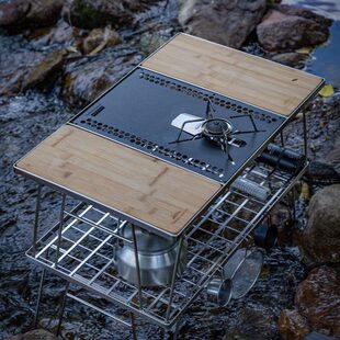 柯曼IGT茶桌不锈钢折叠式野餐桌可拓展单元板气炉户外蜘蛛炉桌板