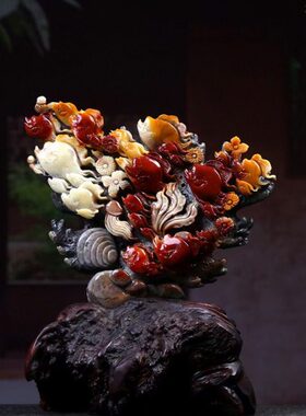 福建寿山石海底世界摆件俏色创意办公桌家居装饰摆设原石工艺品