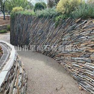 青条石板乱石垒墙石景观景背墙挡土墙石材不池75539规则乱条石底