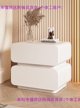 奶油风头柜简室约现代实木皮质床床柜小型卧DTG超窄极简边迷你收