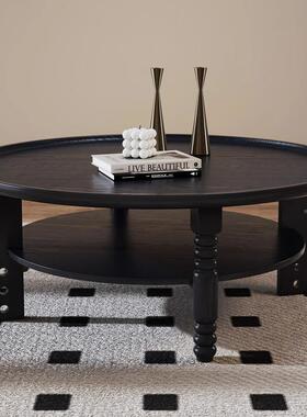 法式复实木茶几圆形美古式茶桌黑色小桌子小户型厅客SK-01新茶几2