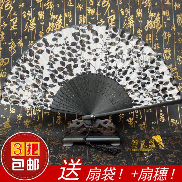 热卖 中国风折扇真丝女扇子和风竹扇日式绢扇礼品扇送扇套 包邮