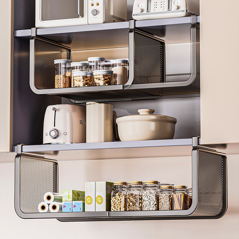 厨房置物架橱柜下挂架吊柜内分层伸缩挂篮悬挂拉篮柜子.保鲜膜收