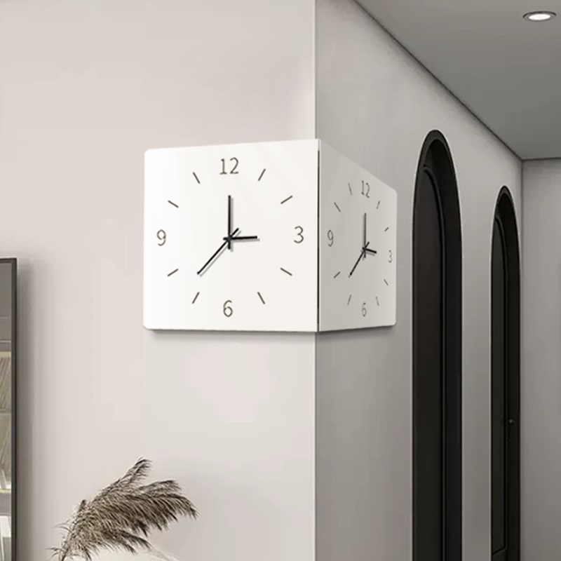 双面转角挂钟画新款家p用客厅简约现代拐角装饰挂画钟表画灯光装