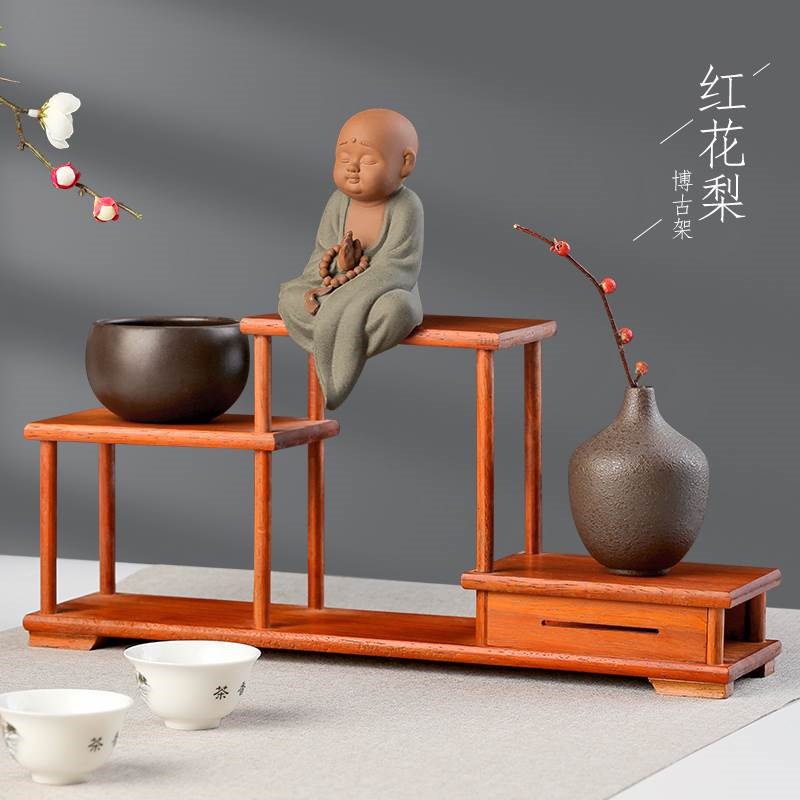 实木工艺品架子博古架 鸡翅木茶桌茶具架 中式桌面U收纳置物架摆