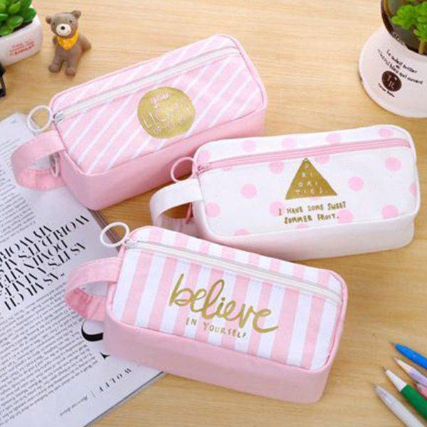 日韩文具创意大容量笔袋中小学生文具盒袋粉色网格手提笔袋女生,文具电教/文化用品/商务用品,笔袋,淘宝优惠券,粉丝福利购,淘宝优惠卷