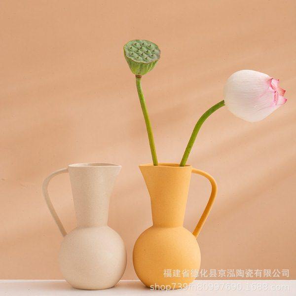 北欧陶瓷花瓶手把花瓶客厅展厅艺术插花民宿样板房花器摆件,鲜花速递/花卉仿真/绿植园艺,花瓶,淘宝优惠券,粉丝福利购,淘宝优惠卷