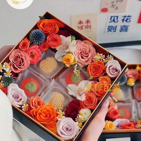 顺峰中秋节月饼鲜花包装礼盒透明亚克力正方形礼品惊喜盒花艺材料