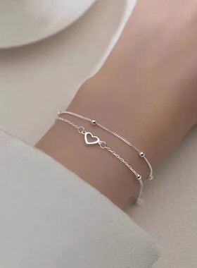 S925银甜美爱心双层手链女款