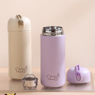 简约纯色保温杯带隔茶滤网小猪提手便携外出可泡茶杯男女生水杯子