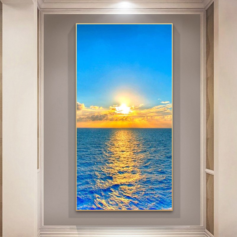 轻奢玄关画海景装饰画进门墙海滩晶瓷画走廊自然美景画竖版壁挂画