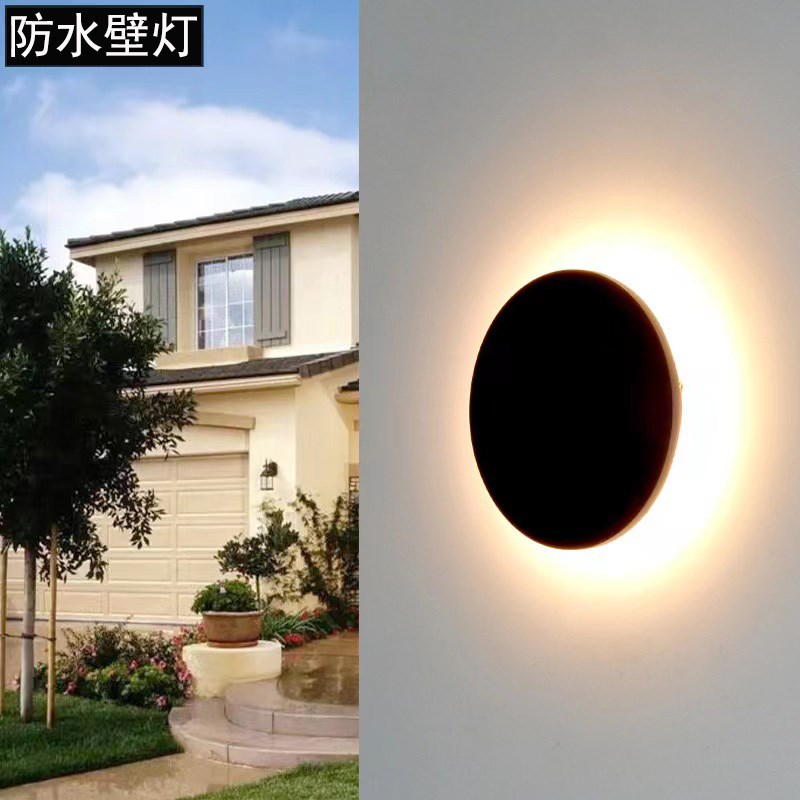 户外灯防水日食圆盘现代简约徽派设计庭院楼梯灯酒店外墙氛围壁灯