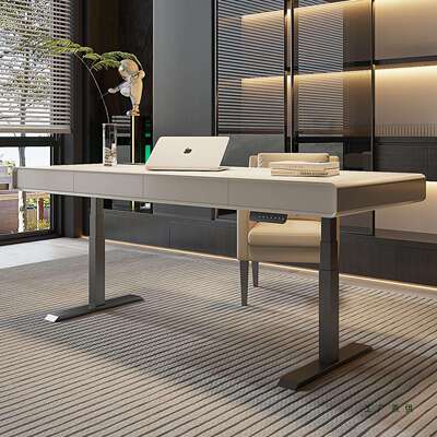 意式轻奢实木智能电动可升降书桌客厅家用大长桌子双人办公电脑桌