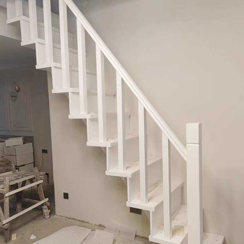 室内跃层别墅扶梯阁楼loft公寓整体楼梯家用直梁木踏板钢木楼梯