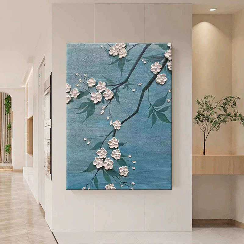 纯手绘油画立体花卉客厅卧室装饰画石英砂肌理画手工成品玄关入户