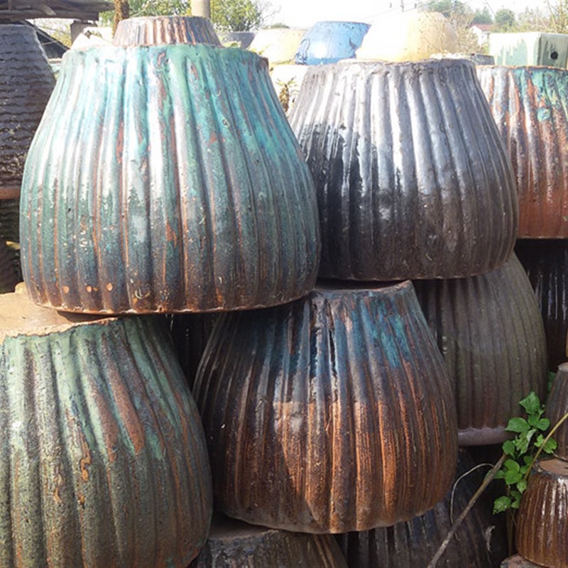 粗陶盆陶缸园林景观布景花盆庭院种植花钵花器老式土陶Z盆花箱50