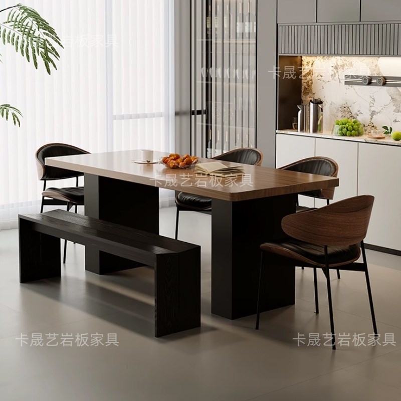 加厚木纹岩板下挂岩板悬浮餐桌椅家用小户型20N25新款长方形餐桌