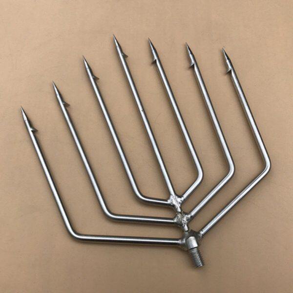 不锈钢7齿圆尖排叉鱼叉头 8mm螺口v形渔插有倒刺垂钓平叉不带杆子