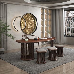 新中式茶桌椅组合禅意功夫茶台茶几茶室空间茶馆现代简约实木定制