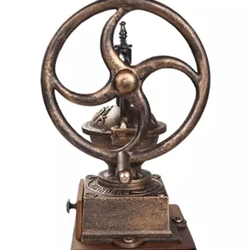 全铁复古大摇轮手摇咖啡磨豆机 手动磨粉机 金O属齿轮咖啡机10人