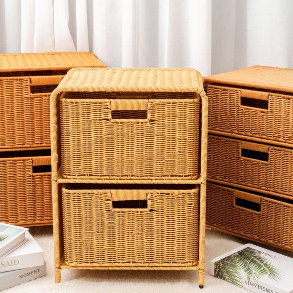 北欧风床头桌双层卧室简约小柜子床头柜家用储物床边柜仿藤编,收纳整理,脏衣篮,淘宝优惠券,粉丝福利购,淘宝优惠卷