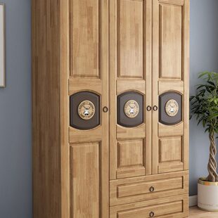 青少年原木色实木儿童衣柜收纳柜男女孩家用卧室二三四门衣橱柜子