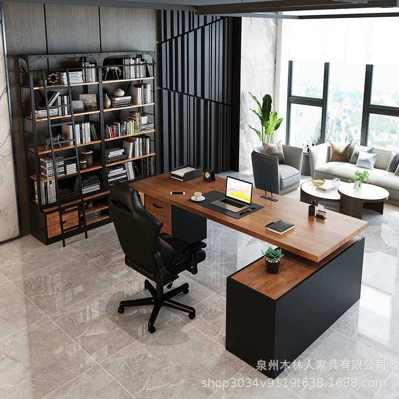 loft实木老板办公桌简约现代办公家具总裁经理桌创意工业风电脑桌