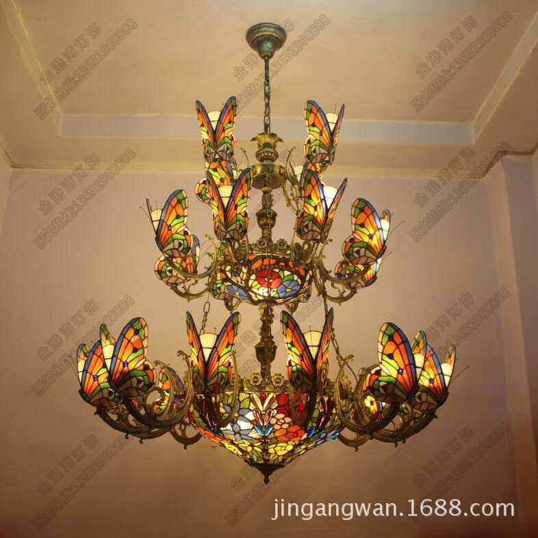 美式吊灯客厅铁艺简约田园地中海蝴蝶多层吊灯卧室餐厅书房灯具