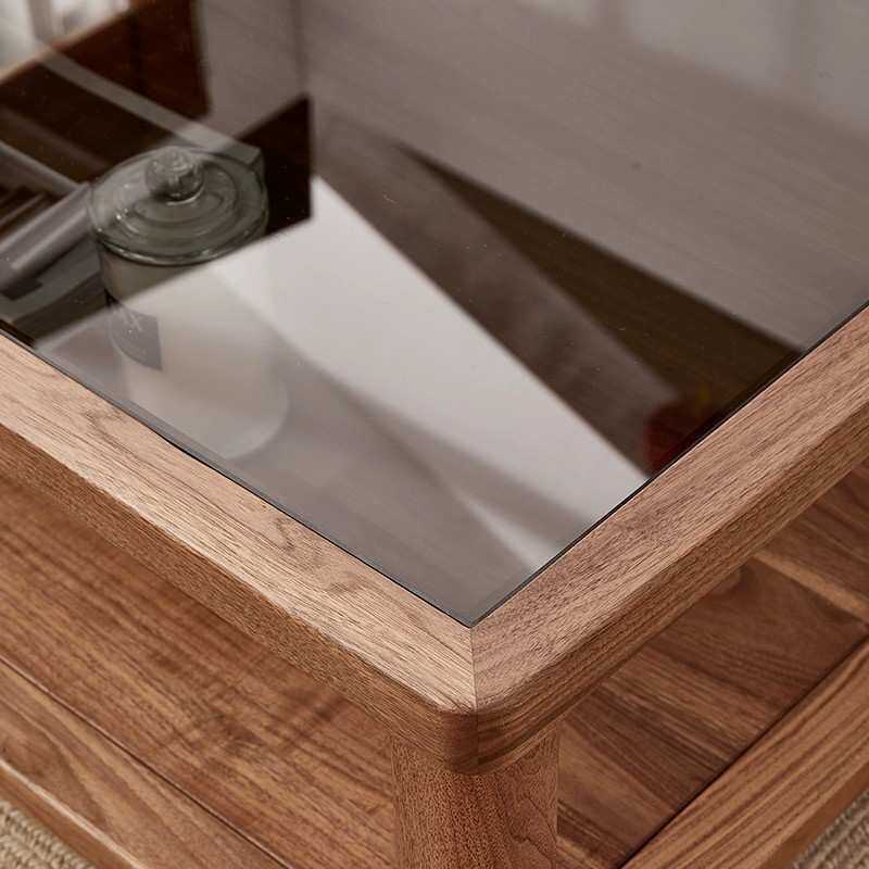 北美黑胡桃木茶几客厅家用现代简约小户型全实木组合茶桌沙发边几