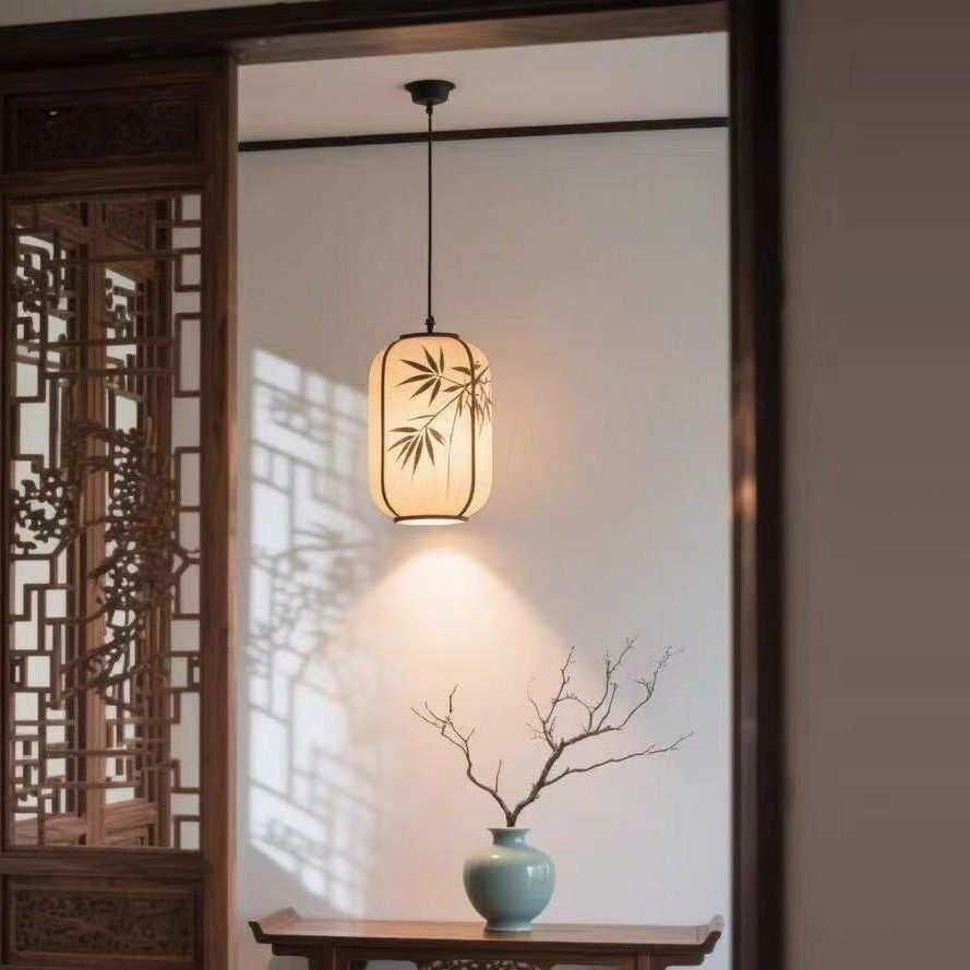 宋式美学竹叶灯新中式禅意复古国风餐厅茶室卧室实木布艺氛围吊灯