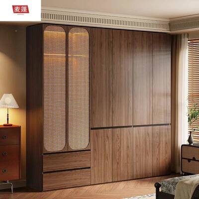 中古风藏麦蓬卧DZC储室小型户实木衣柜现代简约分段式隐拉手物收
