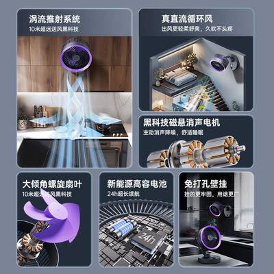 桌风壁扇挂充电面学生宿舍办公室家59440用台式摇静头音循环电扇