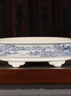 彩绘紫砂花盆厂家销圆形阳台多肉文竹盆落YZCH08景地花盆Y0Z直CH8