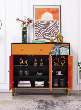 高美式轻奢实木餐至边柜斗三门柜橙色ZGM-379储物柜碗两碟柜门厅