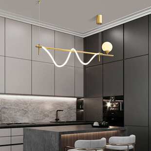 1.5米后现代轻奢金色吊灯 一字长盘发光管餐厅餐桌咖啡厅吧台吊灯