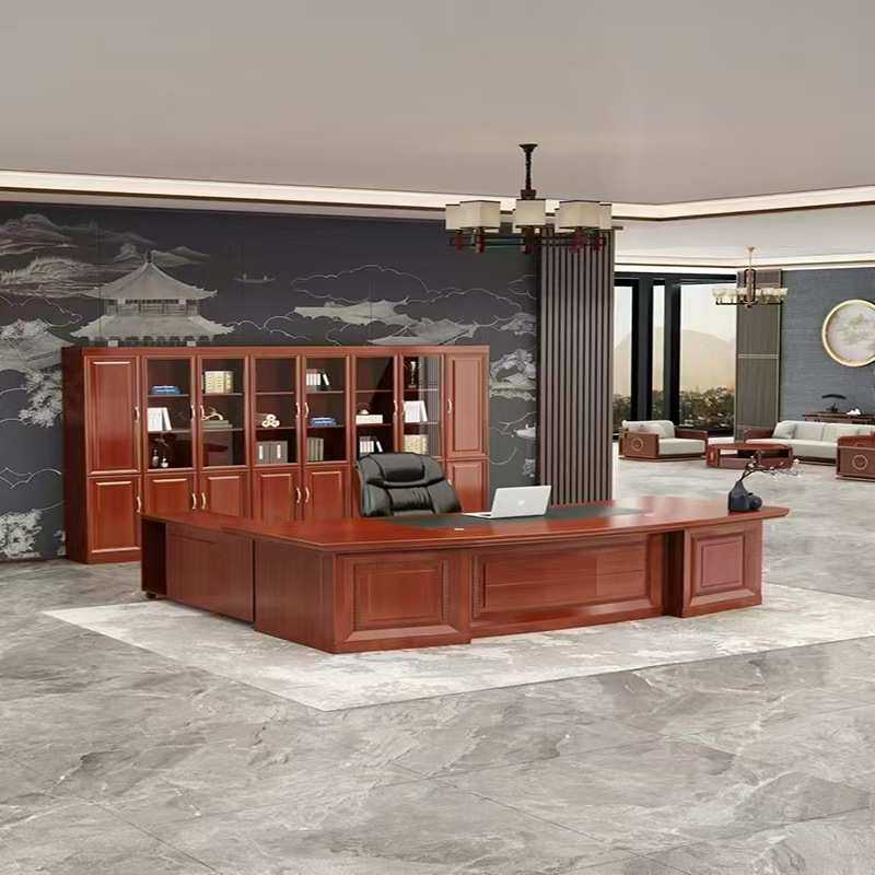 老板桌贴实木皮主管老板桌大班台办公桌桌椅新中式书桌商用场所