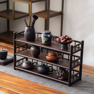 桌面置物架三层茶壶茶杯架紫砂壶茶具收纳架竹制茶棚置物架博古架