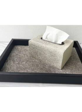 轻奢现代灰色马毛皮革纸巾几样板房客厅盒茶桌面HGZJH226抽纸简盒