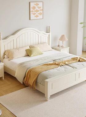 白色油风全实木人床园主卧美奶UNH式简约现代双1米8法式田经济型
