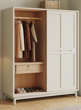 奶油白色风推门实木衣柜两XDG门现简代约家用卧室收纳大衣橱拉橡