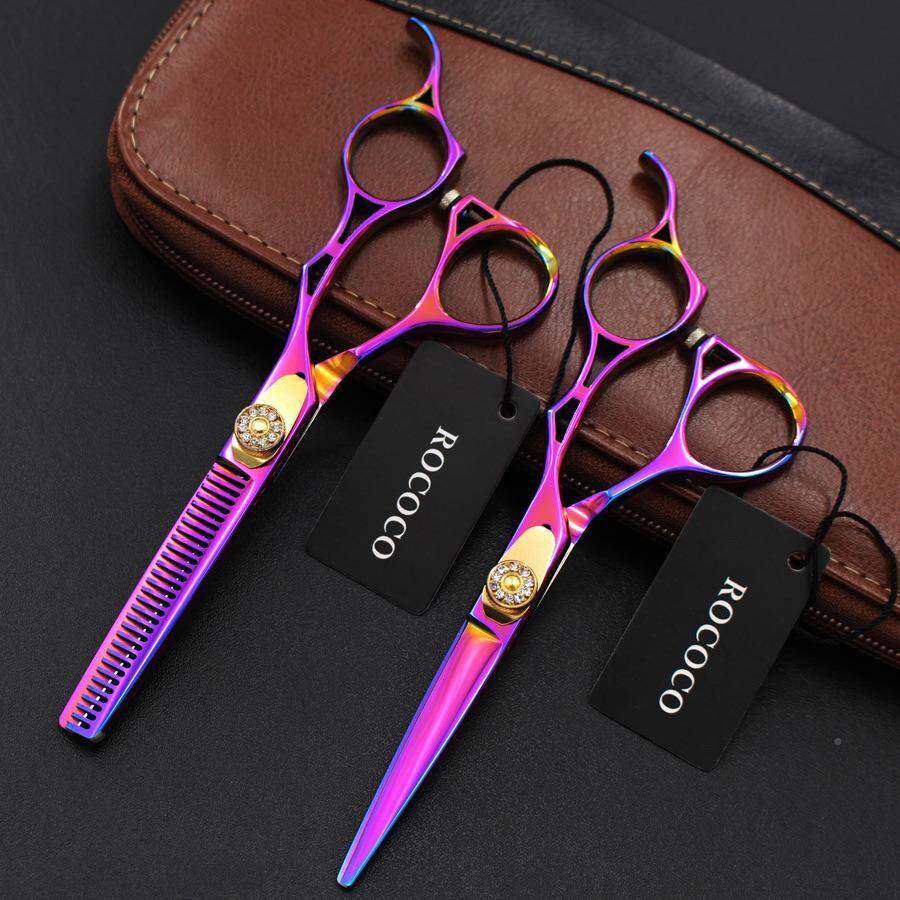 5.寸彩色高美档手柄镂QBJ空发剪刀理发剪平剪刘海剪牙5剪打薄