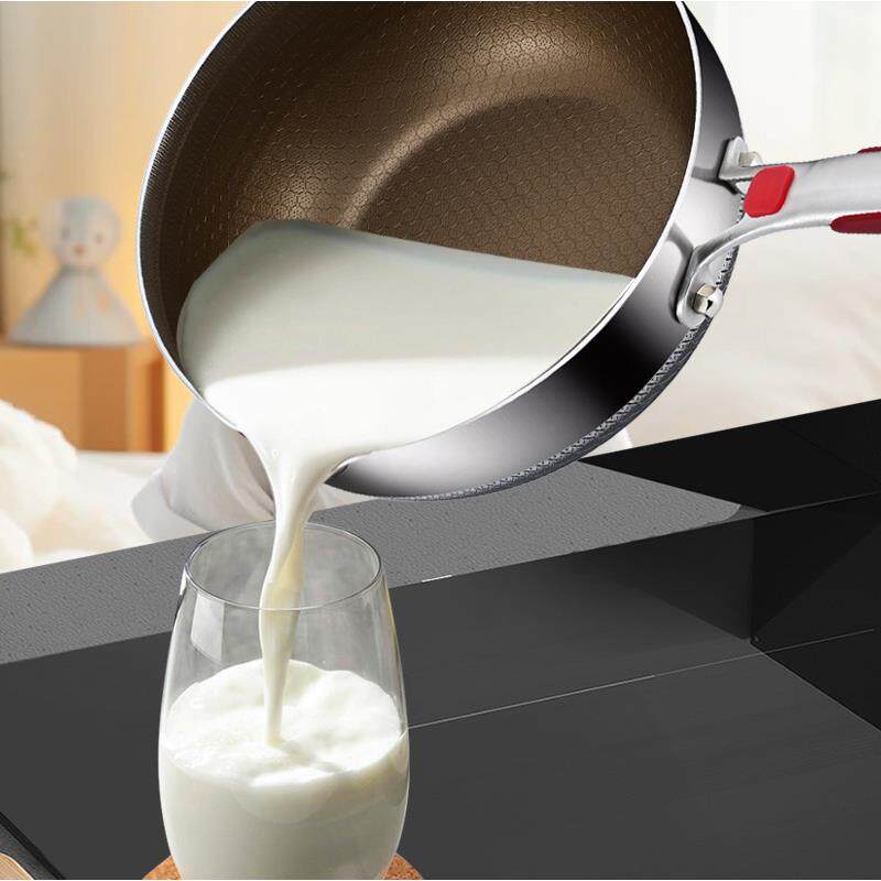 辅食锅不粘锅16不锈钢3奶锅加厚煎煮24cm小一体雪平锅家用煎网红