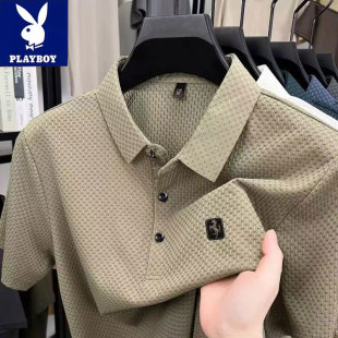 新款 T恤衫 冰丝翻领商务Polo衫 纯色速干透气长袖 男士 花花公子夏季