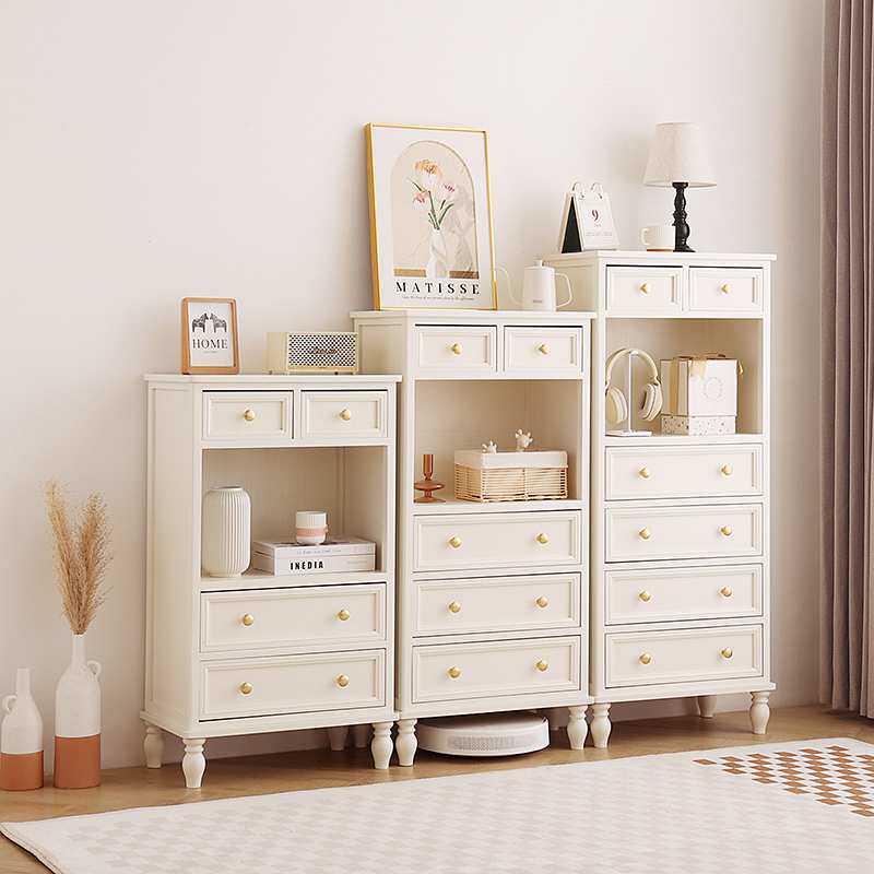 法式奶油风实木斗柜卧室储物柜美式复古柜子客厅边柜抽屉柜床尾柜