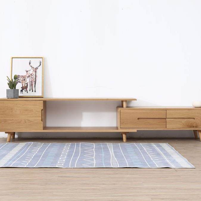 诗云伸缩拉伸电视柜北欧简约现代橡木纯实木小户型视听柜