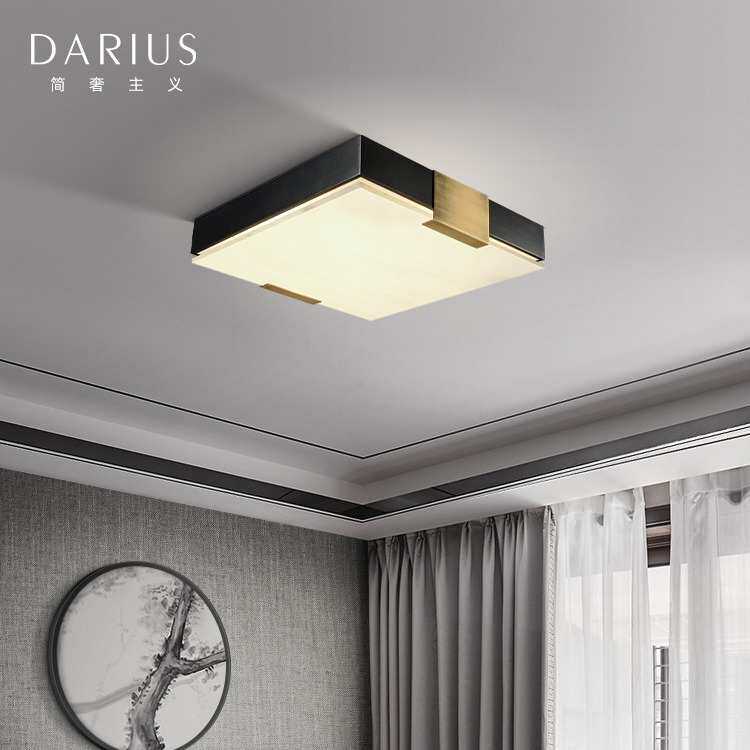 云石吸顶灯新中式全铜轻奢简约家用圆形灯具卧室书房吸顶灯饰新款