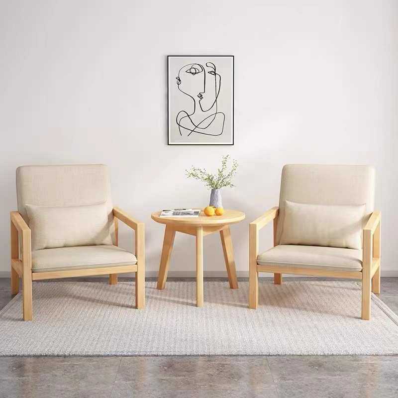 实木家用客厅阳台休闲椅简约小户型单人靠背椅北欧轻奢布艺沙发椅