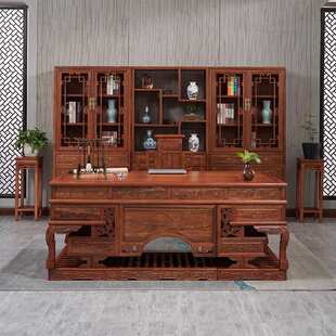 实木办公桌中式书房家具仿古电脑书桌椅组合书法写字台榆木老板桌